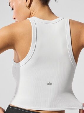 ALO Yoga White Ribbed Racerback Tank Top